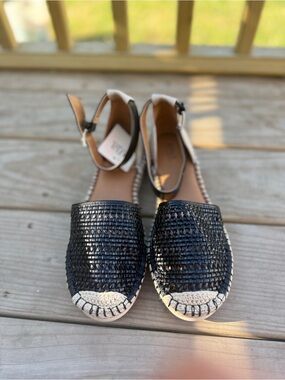 a.n.a Black Woven Espadrille Ankle-Strap Flats